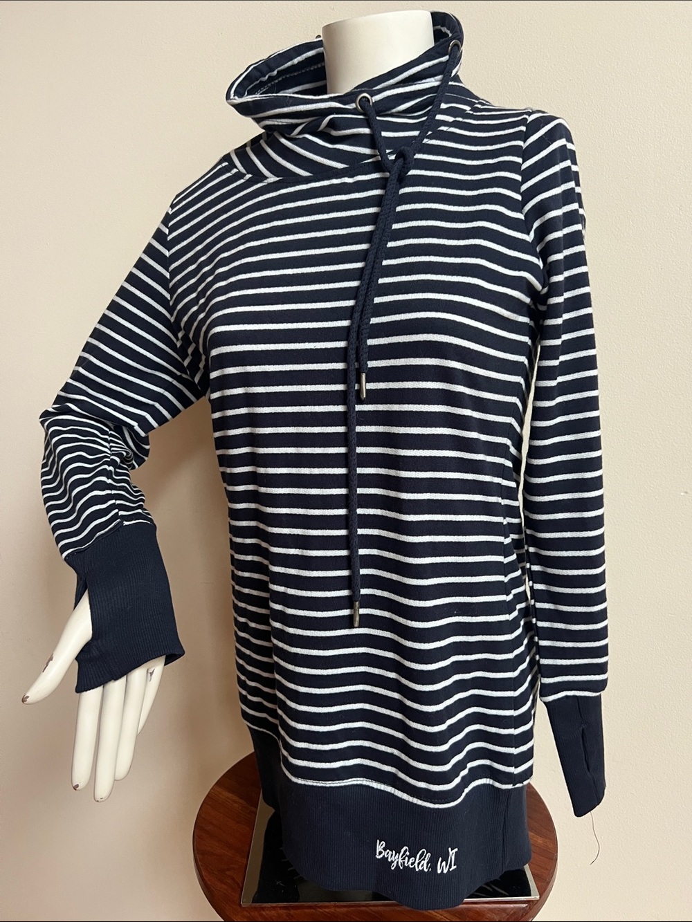Artisan Navy and White Striped Cowl Neck Sweatshirt